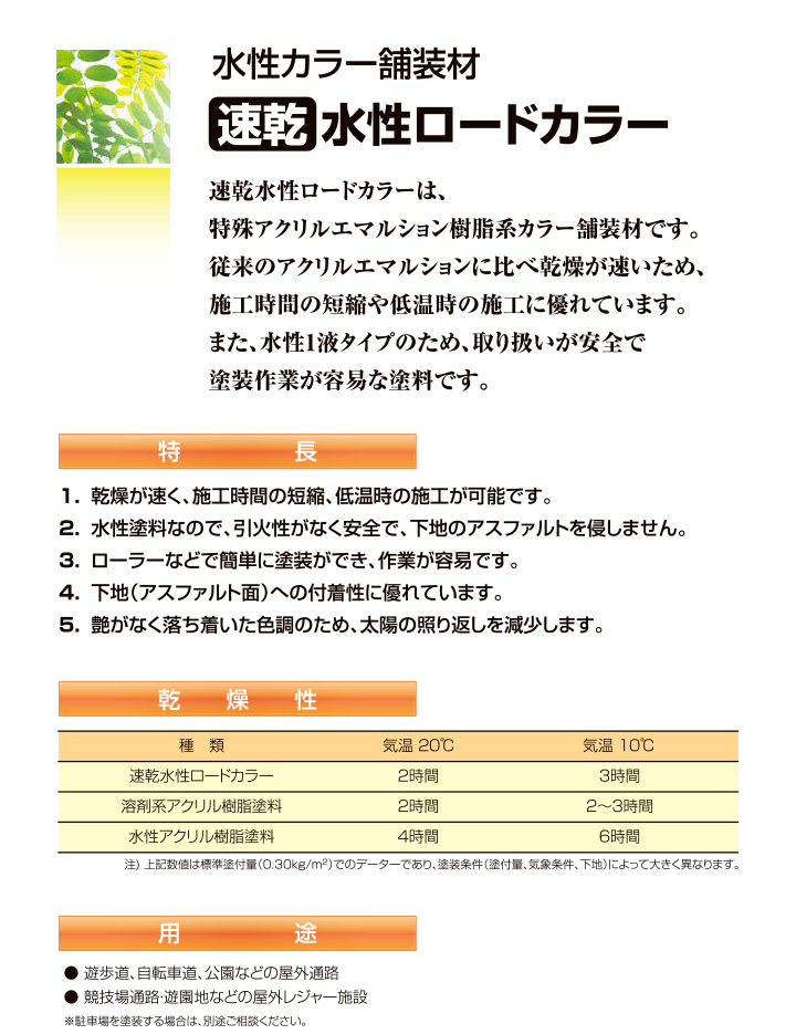 速乾水性ロードカラーの特徴