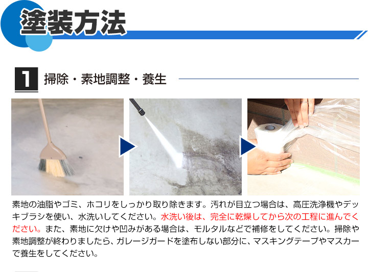ガレージや一般倉庫などのコンクリート床の摩耗と防塵抑制に最適！塗装方法1
