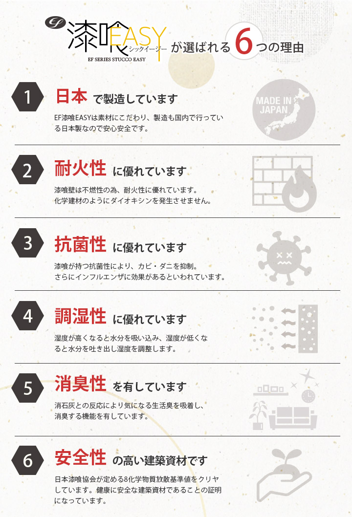 EF漆喰EASY （シックイージー）が選ばれる6つの理由