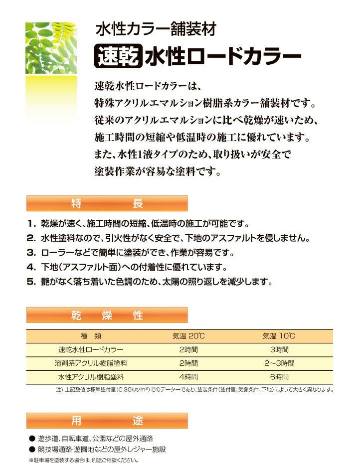速乾水性ロードカラー 各色 15kg (水性カラー舗装材/神東塗料) 