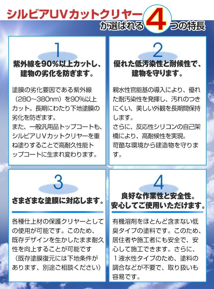 シルビアＵＶカットクリヤー,日本特殊塗料,１液水性シリコン樹脂塗料,外壁