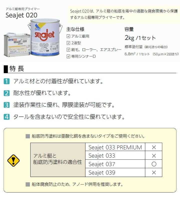 SEA JET 020,アルミ艇専用プライマー,2kgセット,中国塗料,2液型,seajet,アルミ船