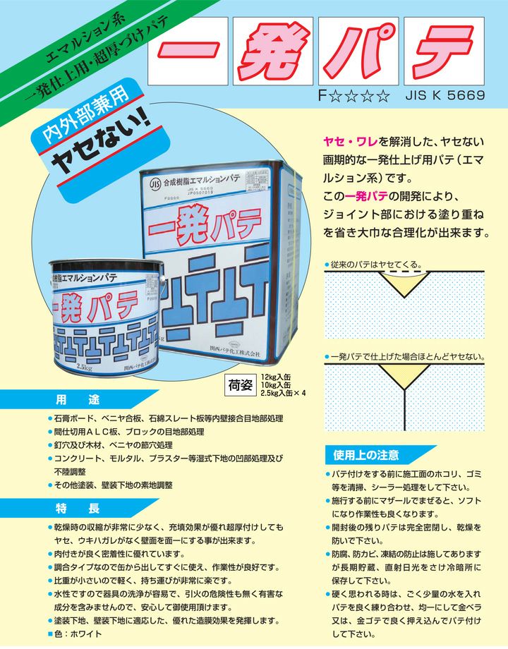 一発パテ　10kg　 （内外部兼用/関西パテ化工）